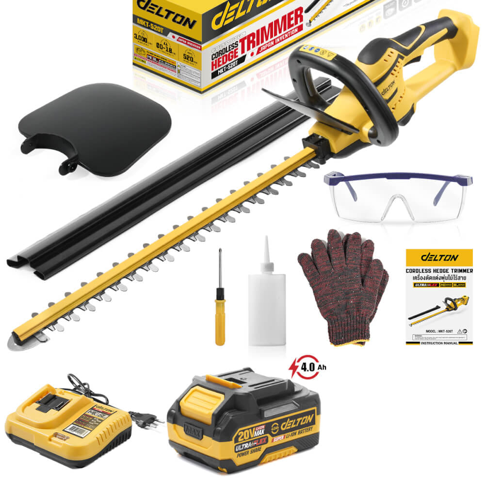 เครื่องตัดแต่งพุ่มไม้ไร้สาย (พร้อมแบตเตอรี่) DELTON รุ่น MKT-520T ULTRAFLEX 20V 4AH